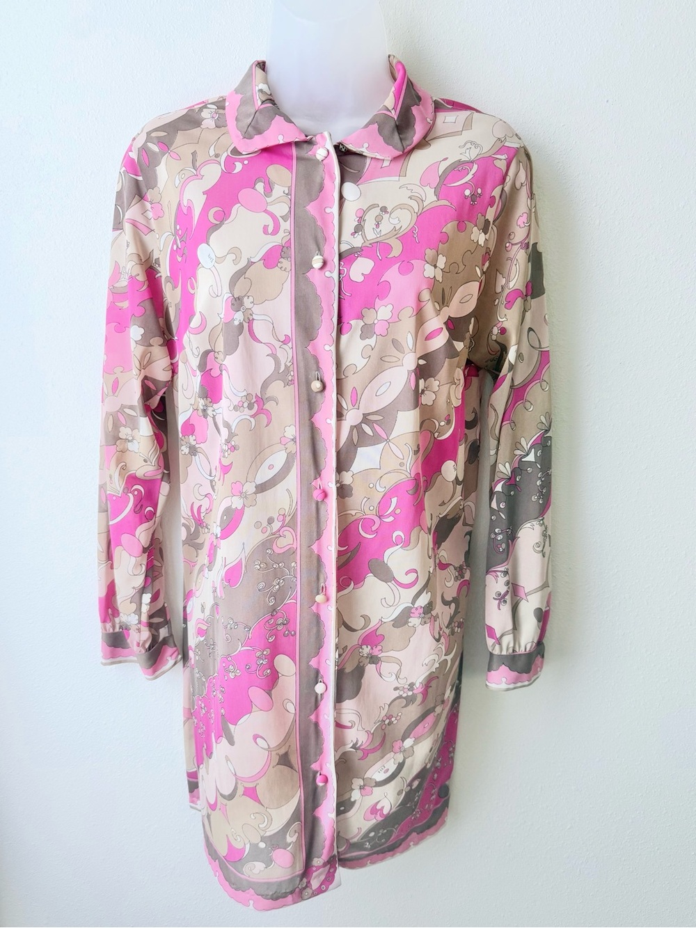 Vintage Emilio Pucci Formfit Rogers Sheer Shirt Dress Pink Mod Print